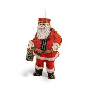 Vintage Embroidered Santa Claus Ornament Old World Saint Nick Fabric